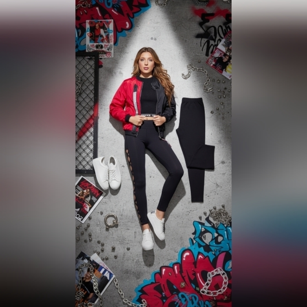 Red and Black Nylon Look Bomber Jacket Streetwear